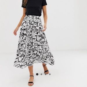 ASOS DESIGN Pleated Midi Skirt in Mono Abstract